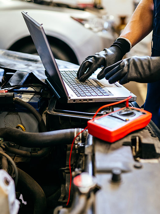 Construction worker looking at table